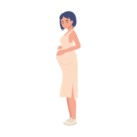 Pregnant Woman Hugging Belly  Illustration