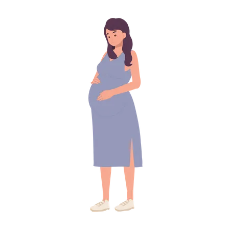 Pregnant Woman Hugging Belly  Illustration