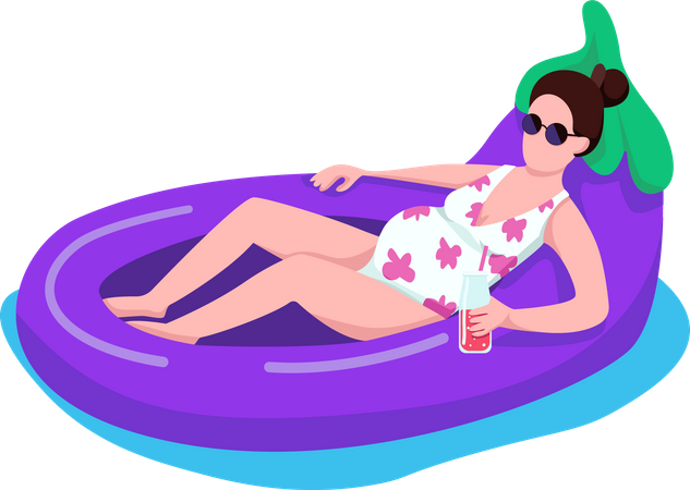 Pregnant woman in aubergine air mattress Illustration