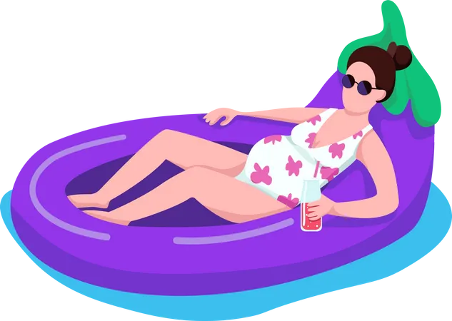 Pregnant woman in aubergine air mattress Illustration