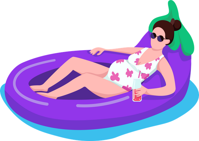 Pregnant woman in aubergine air mattress  Illustration