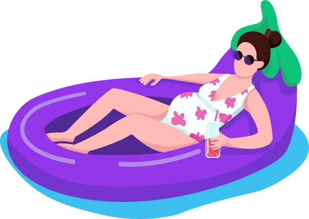 Pregnant woman in aubergine air mattress  Illustration