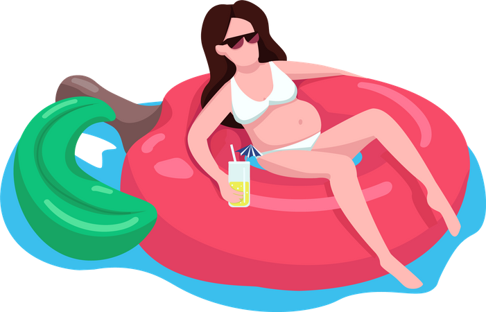 Pregnant woman in cherry air mattress Illustration