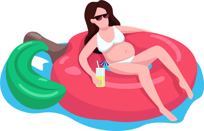 Pregnant woman in cherry air mattress  Illustration