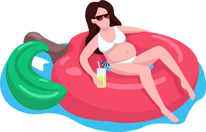 Pregnant woman in cherry air mattress  Illustration