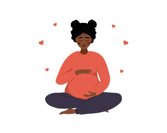 Pregnant Woman In Lotus Position Hugs Her Tummy  Illustration