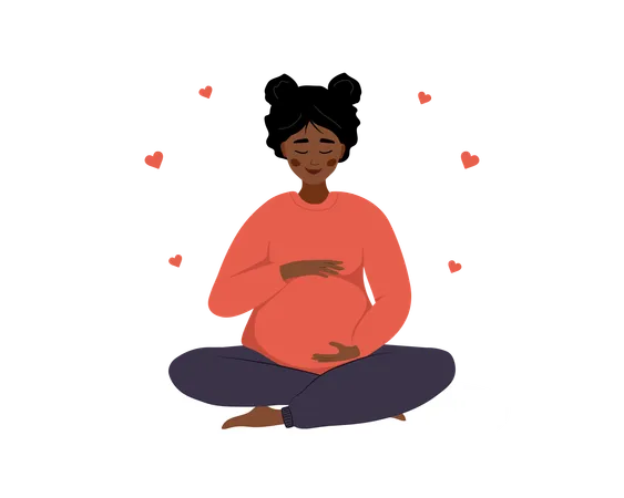 Pregnant Woman In Lotus Position Hugs Her Tummy  Illustration