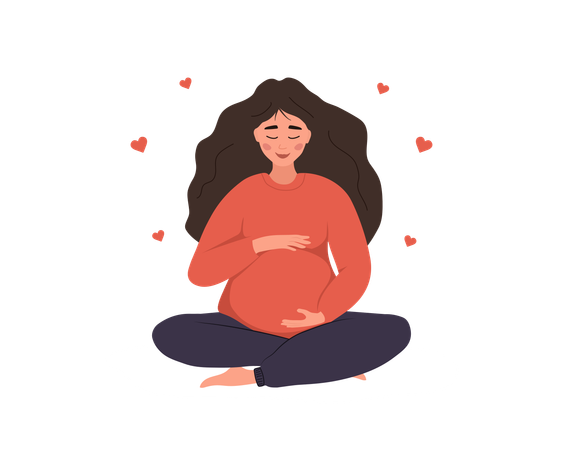 Pregnant Woman In Lotus Position Hugs Her Tummy  Illustration