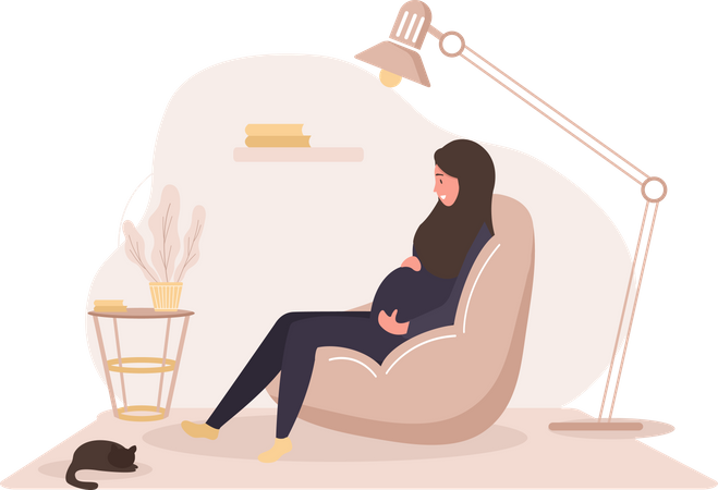 Pregnant woman in relaxing pose Illustration