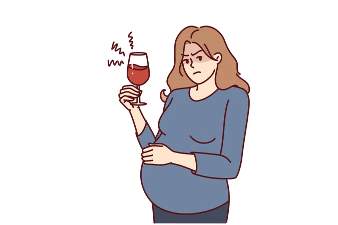 Pregnant Woman Drinks Alcohol Unknowingly Causing Harm To Unborn Child Pregnant Girl With Glass Of Wine Or Alcoholic Cocktail Needs Consultation About Dangers Of Bad Habits For Expectant Mothers Illustration