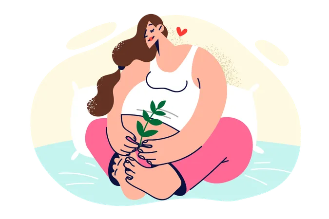 Pregnant woman is sitting on bed  Illustration