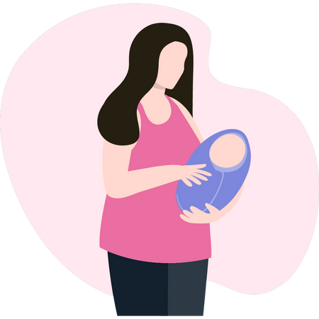 Pregnant woman is standing with a baby Illustration