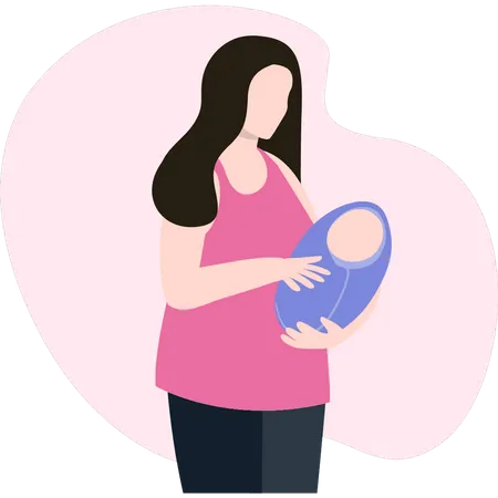 Pregnant woman is standing with a baby  Illustration