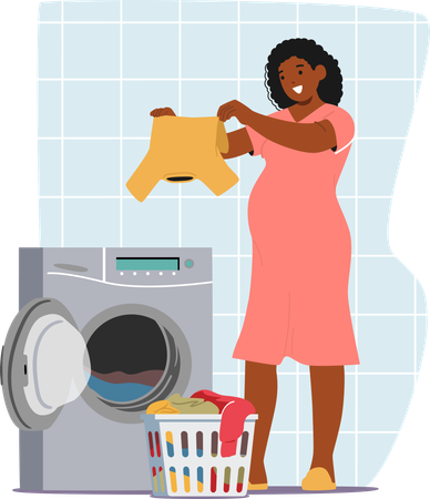 Pregnant Woman Loads Clothes Into Washing Machine  Illustration