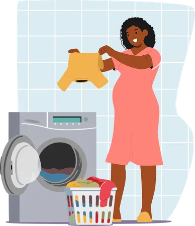 Pregnant Woman Loads Clothes Into Washing Machine  Illustration