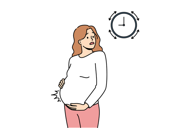 Pregnant woman measures contractions  Illustration