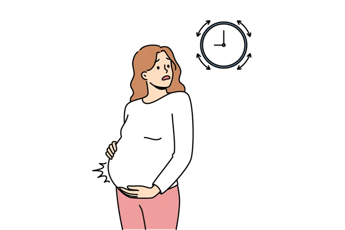 Pregnant woman measures contractions  Illustration