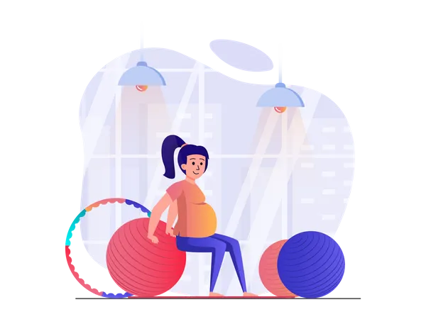 Pregnant woman on gym ball  Illustration