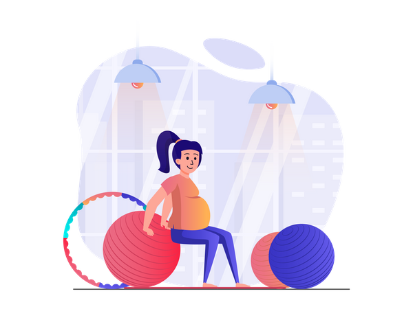 Pregnant woman on gym ball  Illustration