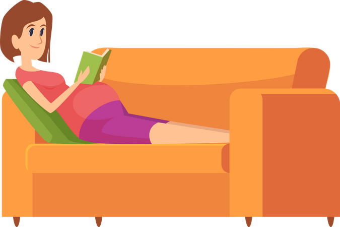 Pregnant woman reading book  Illustration