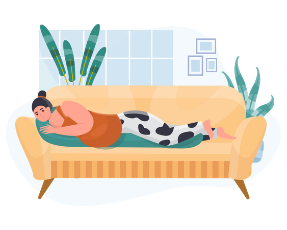 Pregnant woman relax on Sofa Illustration