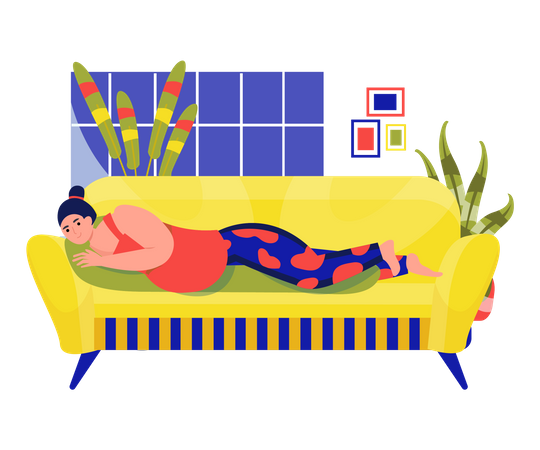 Pregnant woman relax on Sofa  Illustration