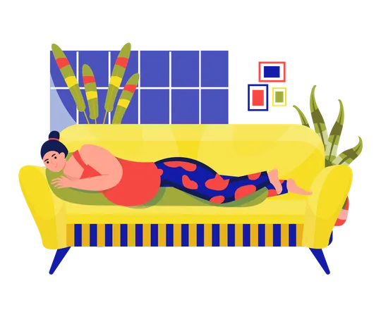 Pregnant woman relax on Sofa  Illustration