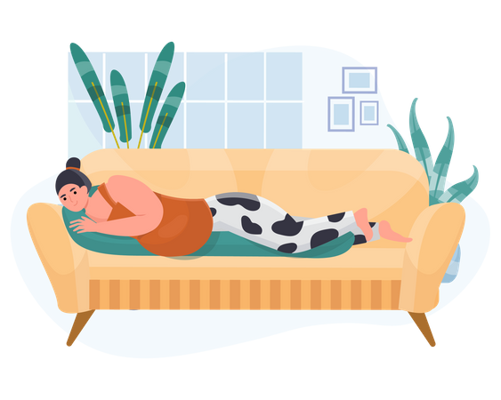 Pregnant woman relax on Sofa  Illustration