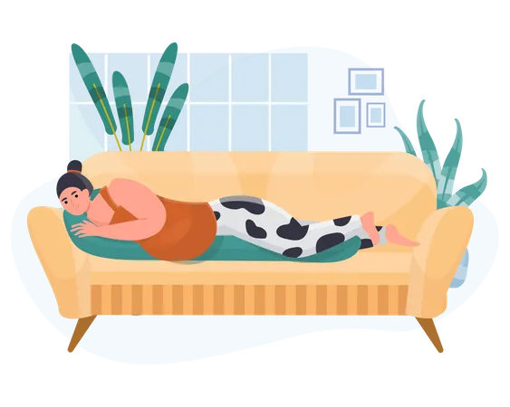 Pregnant woman relax on Sofa  Illustration