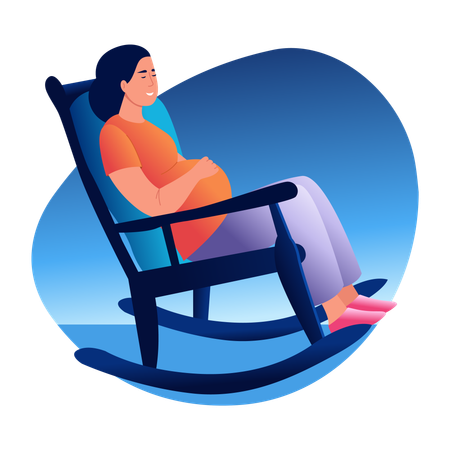 Pregnant woman relaxing in rocking chair  Illustration