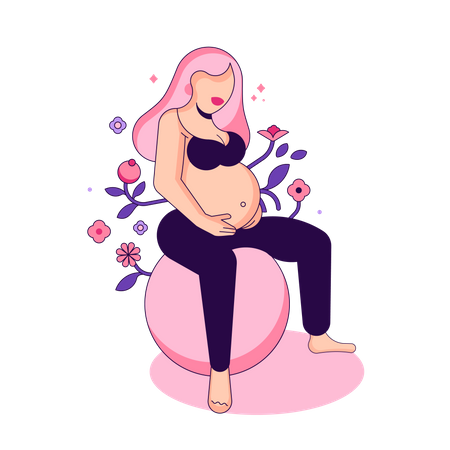 Pregnant female doing yoga with ball  Illustration