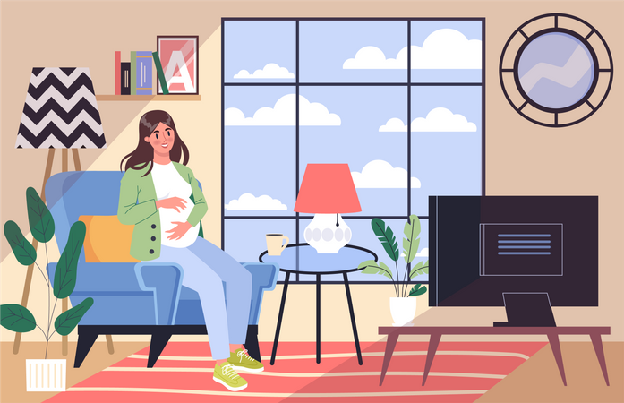 Pregnant woman sitting at home  Illustration