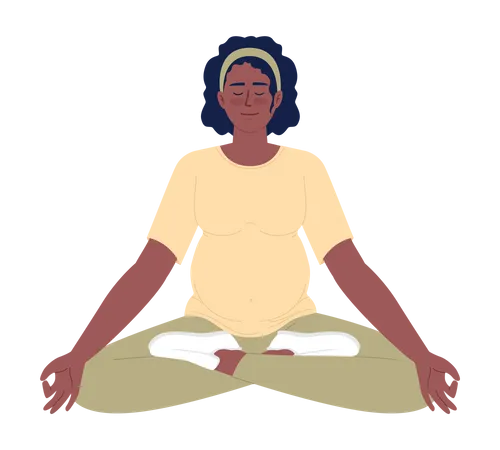 Calm Pregnant Woman Sitting In Yoga Pose Semi Flat Color Vector Character Editable Figure Full Body Person On White Simple Cartoon Style Spot Illustration For Web Graphic Design And Animation Illustration