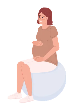 Expectant Woman Sitting On Exercise Ball Semi Flat Color Vector Character Editable Figure Full Body Person On White Simple Cartoon Style Spot Illustration For Web Graphic Design And Animation Illustration