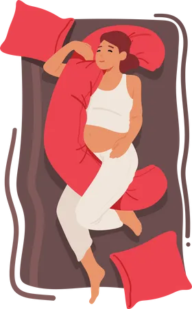 Pregnant Woman Sleeping With Maternity Pillow Support For Optimal Sleep Top View Illustration