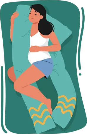 Pregnant Woman Sleeping With Specially Designed Pillow That Accommodates The Shape Of The Baby Bump For Comfort  Illustration