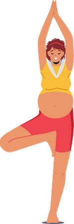 Pregnant Woman Stand in Yoga Asana  イラスト