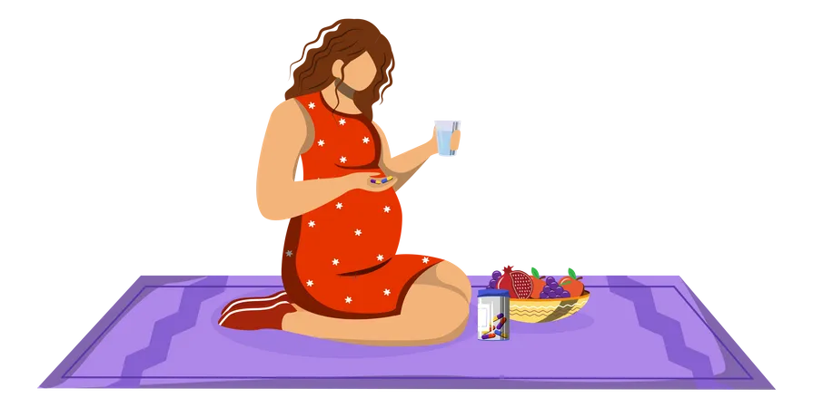 Pregnant woman taking pills Illustration