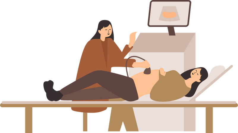 Pregnant woman taking ultrasound scan  Illustration