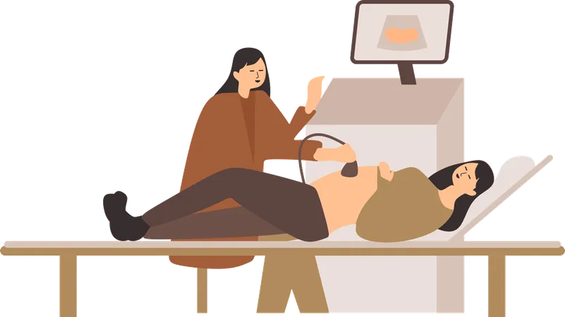 Pregnant woman taking ultrasound scan  Illustration