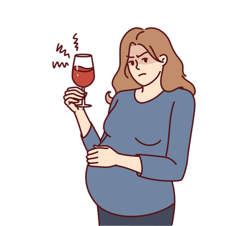 Pregnant woman thinking about drinking wine  Illustration