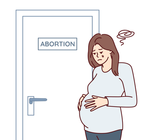 Pregnant woman thinking of doing abortion  일러스트레이션