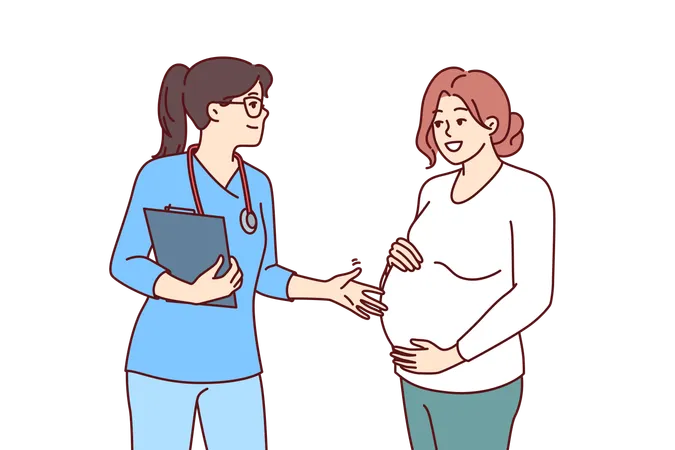 Pregnant woman turns to gynecologist for consultation and check health of unborn child  Illustration