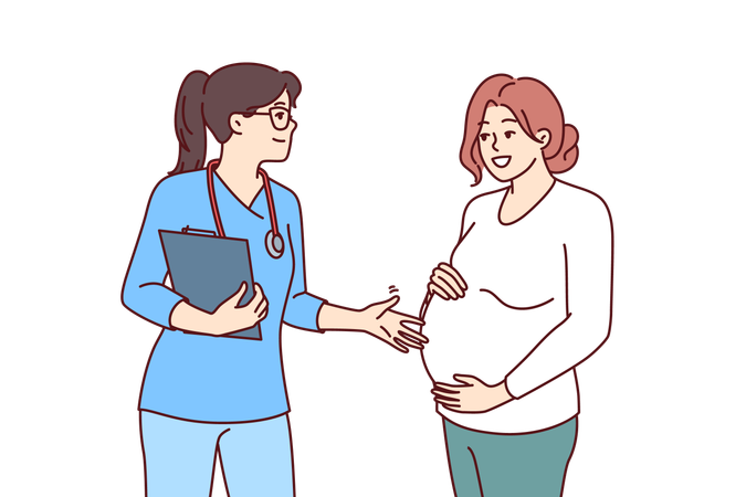 Pregnant woman turns to gynecologist for consultation and check health of unborn child  イラスト
