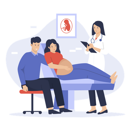 Pregnant woman undergoing pregnancy test Illustration