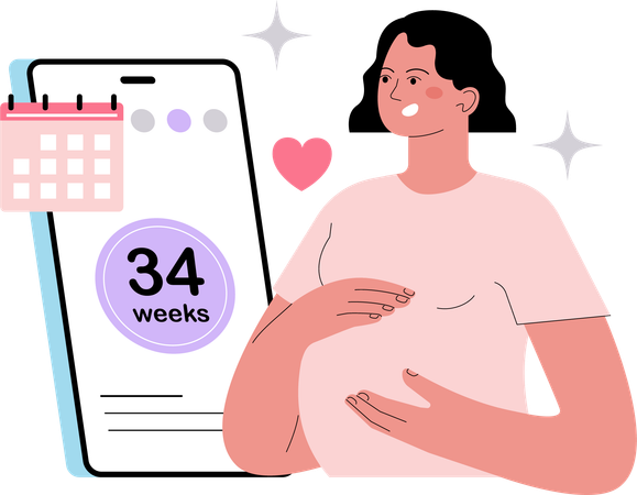 Pregnant woman using pregnancy tracker application  Illustration
