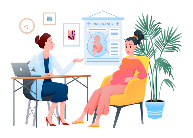Pregnant woman visiting doctor for checkup  Illustration