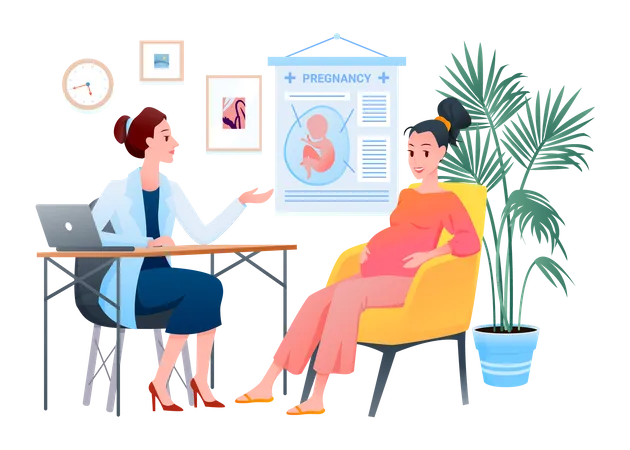 Pregnant woman visiting doctor for checkup  Illustration