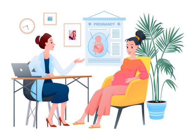 Pregnant woman visiting doctor for checkup  Illustration