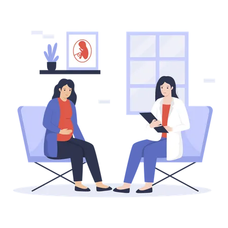 Pregnant woman visiting doctor for examination Illustration